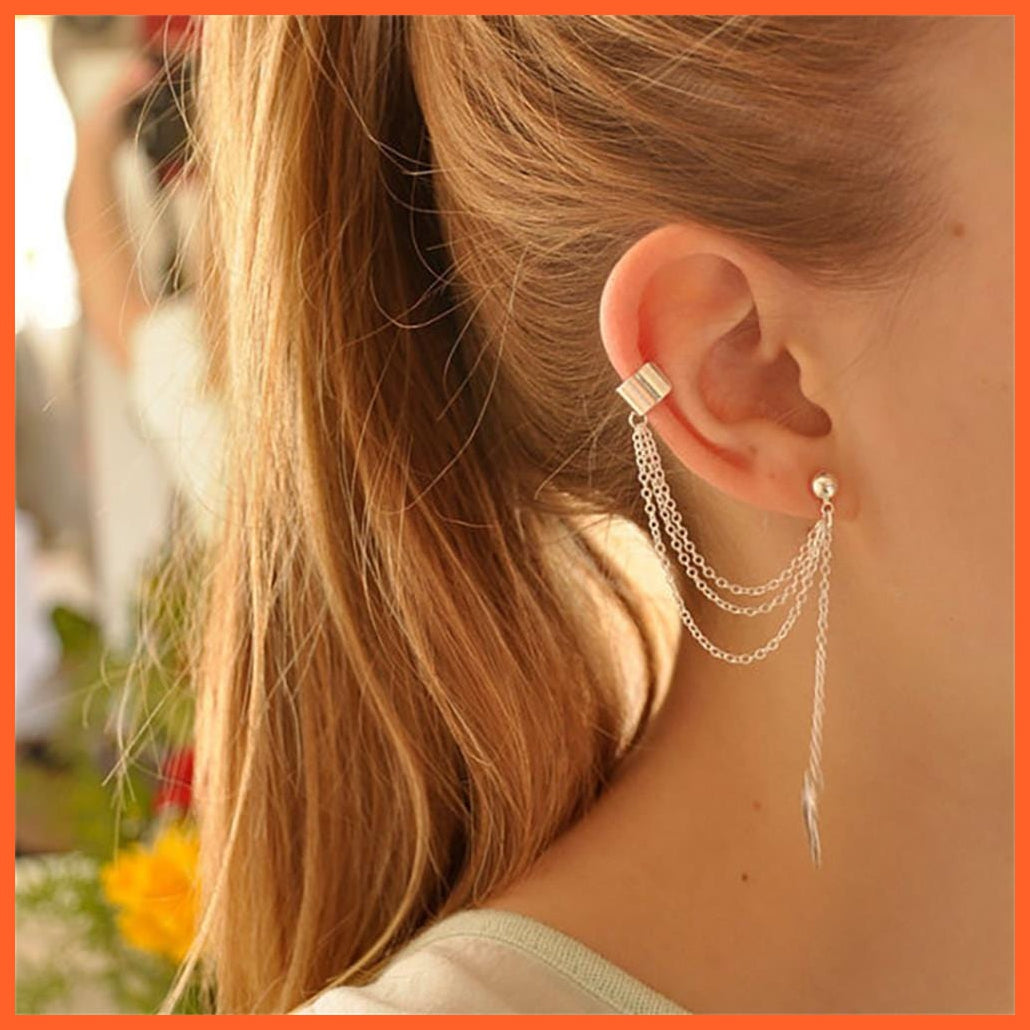 Ear Clips Jewelry Fashion Personality Metal Ear Clip Leaf Tassel Earrings For Women | Jewellery Party Gifts | whatagift.com.au.