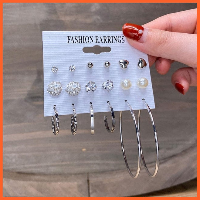 Trendy Gold Metal Earrings Set For Women | Fashion Geometric Pearl Circle Drop Earrings Trendy Set Of Earrings Jewellery Gifts | whatagift.com.au.
