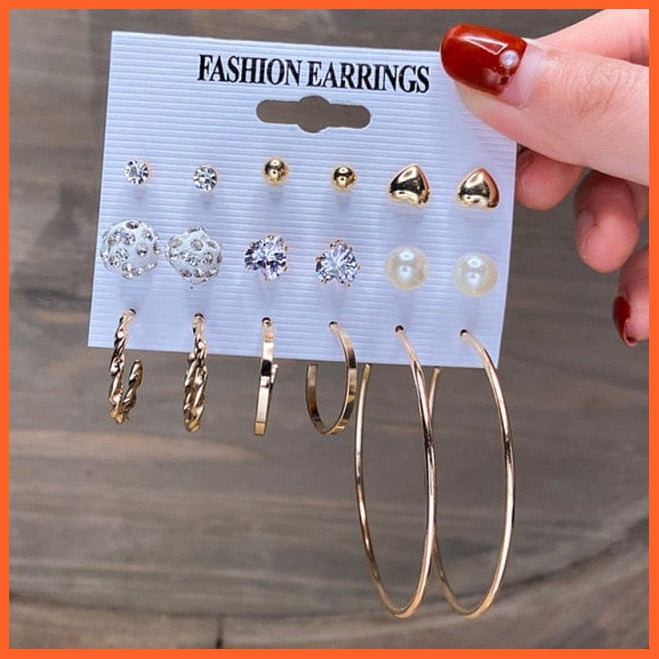 Fashion Pearl Hoop Earrings Set For Women | Geometirc Gold Metal Circle Hoop Earrings Trendy Jewellery Gifts | whatagift.com.au.