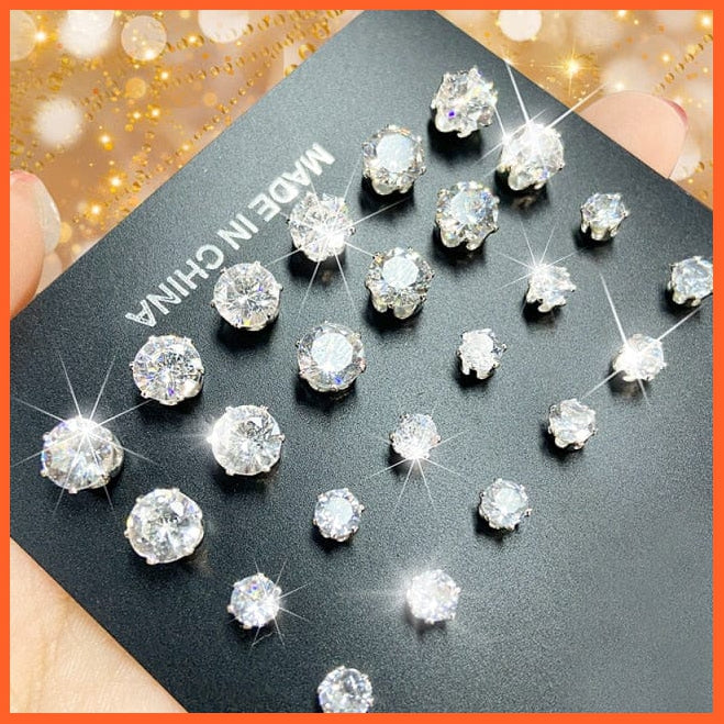 Vintage Cubic Zirconia Round Stud Earrings Set For Women | Silver Color Crystal Rhinestone Bow Earrings Jewellery Gifts | whatagift.com.au.