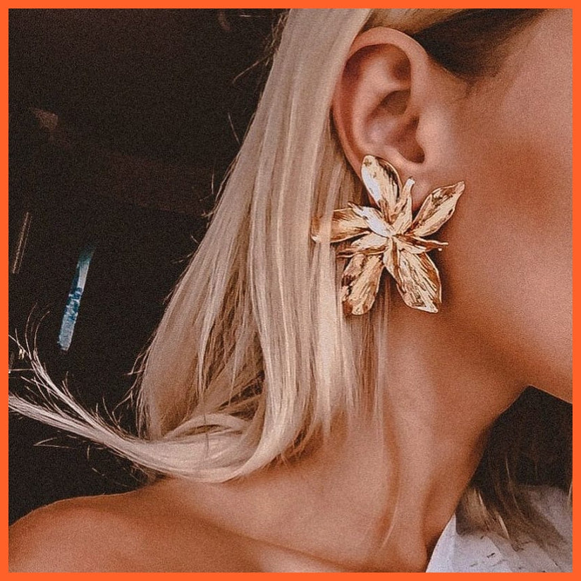 Elegance Gold Silver Color Big Flower Drop Dangle Earring For Women | Trendy Metal Floral Earrings Party Jewellery Gifts | whatagift.com.au.