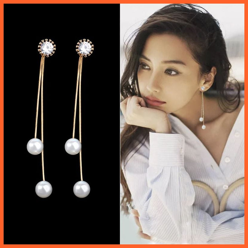 whatagift.com.au earrings women Elegant Women Long Earring CZ Pearl Charm Snake Chain Tassel Earring