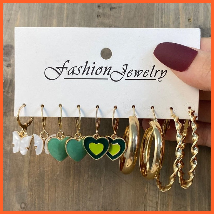Fashion Gold Heart Butterfly Stud Earrings Set For Women | Trendy Acrylic Resin Pearl Stud Earrings Party Jewellery | whatagift.com.au.