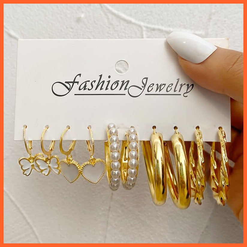 Fashion Gold Heart Butterfly Stud Earrings Set For Women | Trendy Acrylic Resin Pearl Stud Earrings Party Jewellery | whatagift.com.au.