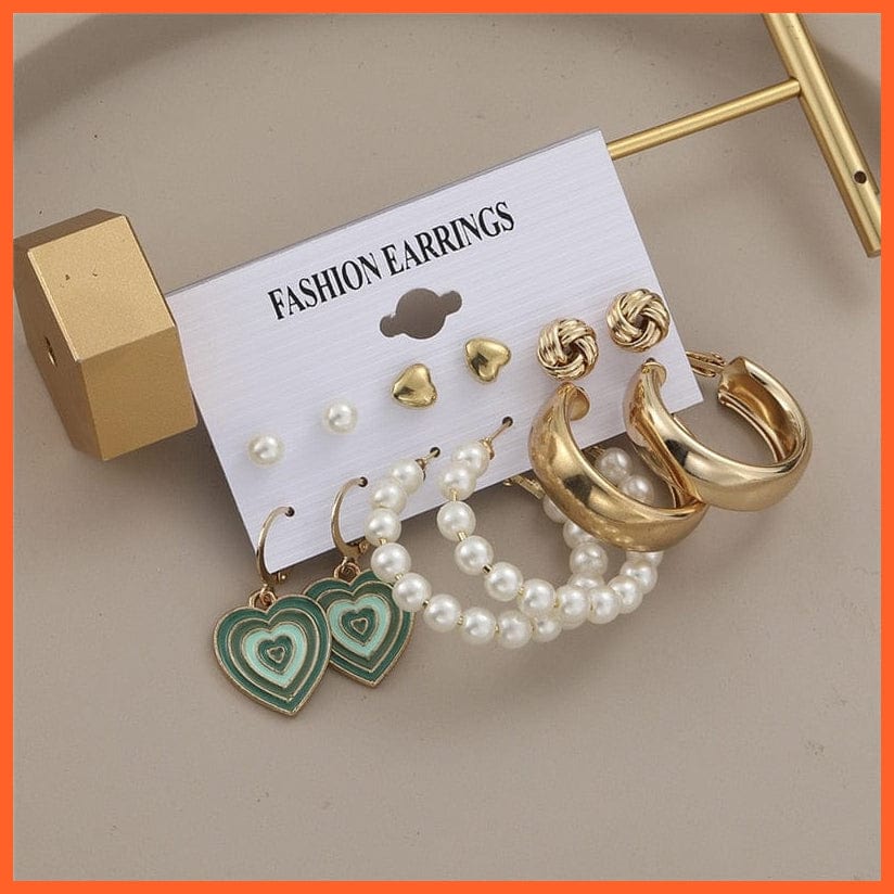 Fashion Gold Heart Butterfly Stud Earrings Set For Women | Trendy Acrylic Resin Pearl Stud Earrings Party Jewellery | whatagift.com.au.