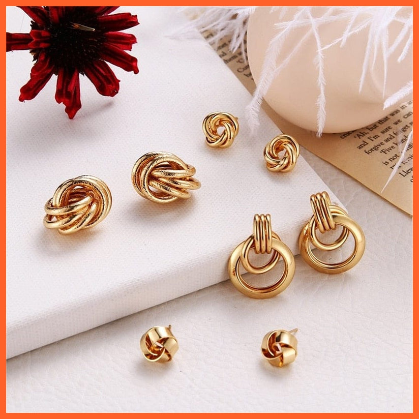 Fashion Gold Stud Earrings Vintage Knot Earrings For Women | Geometric Twisted Love Small Earring Minimalist Jewellery Gifts | whatagift.com.au.