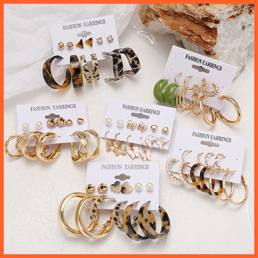 Fashion Leopard Acrylic Hoop Earrings Set For Women | Geometirc Gold Metal Hoop Earrings Trendy Jewellery Party Gifts | whatagift.com.au.