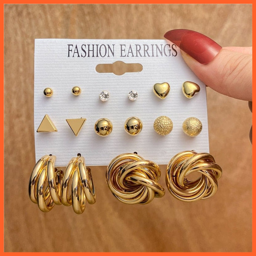 Fashion Pearl Hoop Earrings Set For Women | Geometirc Gold Metal Circle Hoop Earrings Trendy Jewellery Gifts | whatagift.com.au.