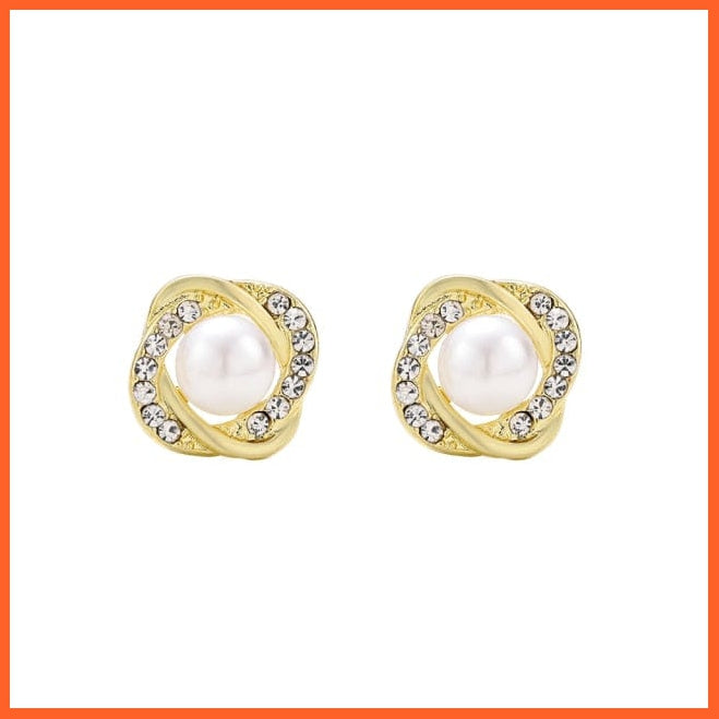 Vintage Exquisite Geometric Pearls Earrings For Women | Korean Fashion Heart Crystal Pearl Stud Earring Jewellery Gifts | whatagift.com.au.