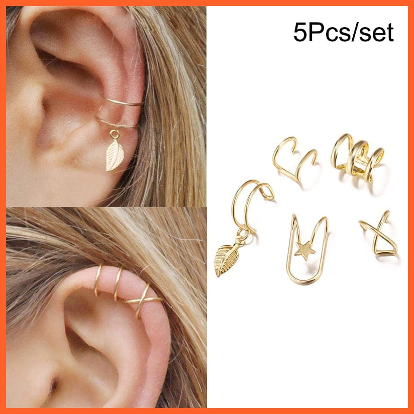 Gold Leaves Ear Cuff Black Non-Piercing Ear Clips | Fake Cartilage Earrings Clip Earrings For Women  Jewellery | whatagift.com.au.