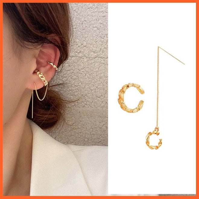 New Gold Pearl Tassel Earrings Drop Dangle Ear Clip For Women | Long Cuff Earring Bohemian Jewellery Gifts | whatagift.com.au.