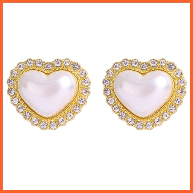 Vintage Exquisite Geometric Pearls Earrings For Women | Korean Fashion Heart Crystal Pearl Stud Earring Jewellery Gifts | whatagift.com.au.