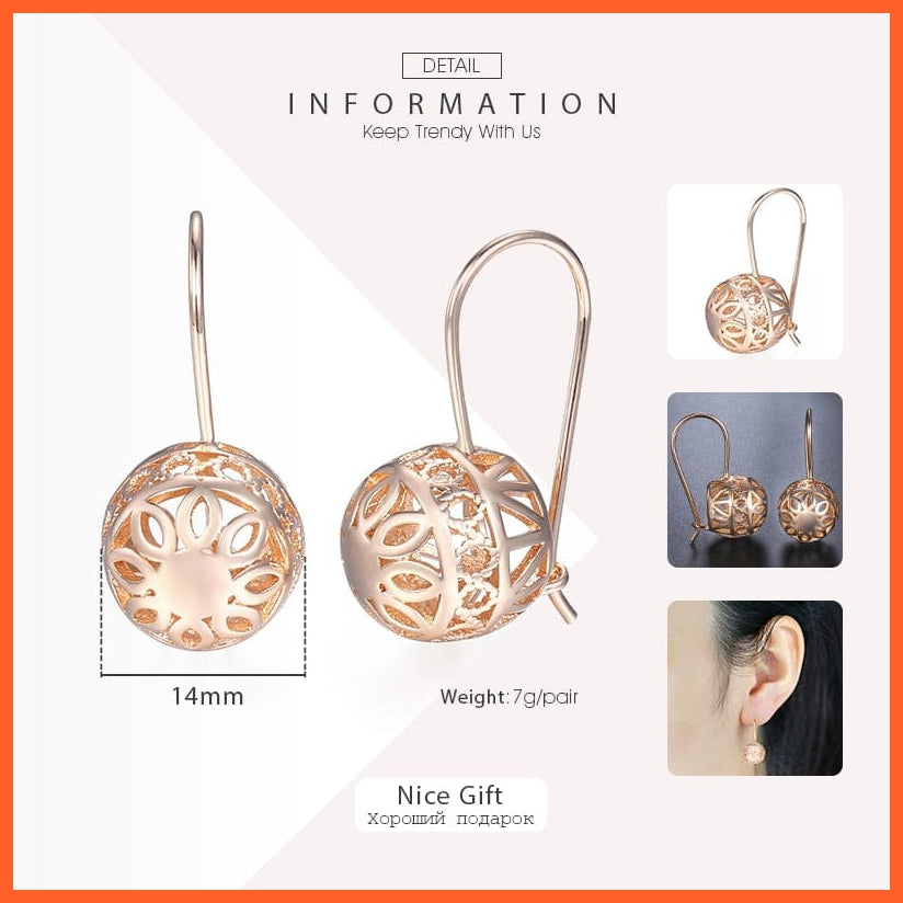 Hot Cut Out Ball Earrings For Women | Girls 585 Rose Gold Woman Zircon Dangle Earrings | Wedding Party Exquisite Jewellery Gifts | whatagift.com.au.