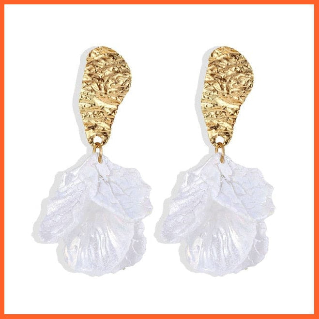 Korean White Flower Petal Drop Earrings For Women | Multi-Layer Tassel Leaf Holiday Earrings Fashion Statement Jewellery Gift | whatagift.com.au.