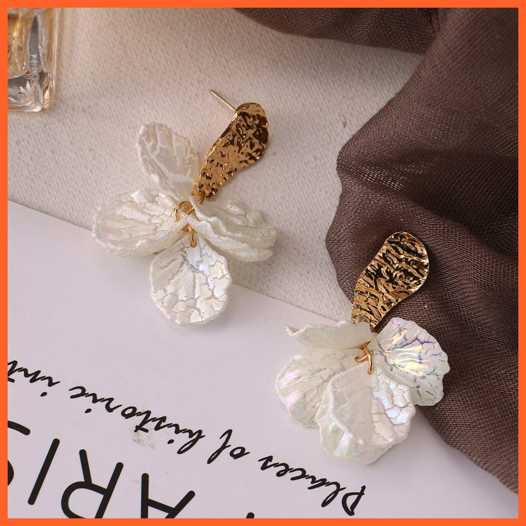Korean White Flower Petal Drop Earrings For Women | Multi-Layer Tassel Leaf Holiday Earrings Fashion Statement Jewellery Gift | whatagift.com.au.