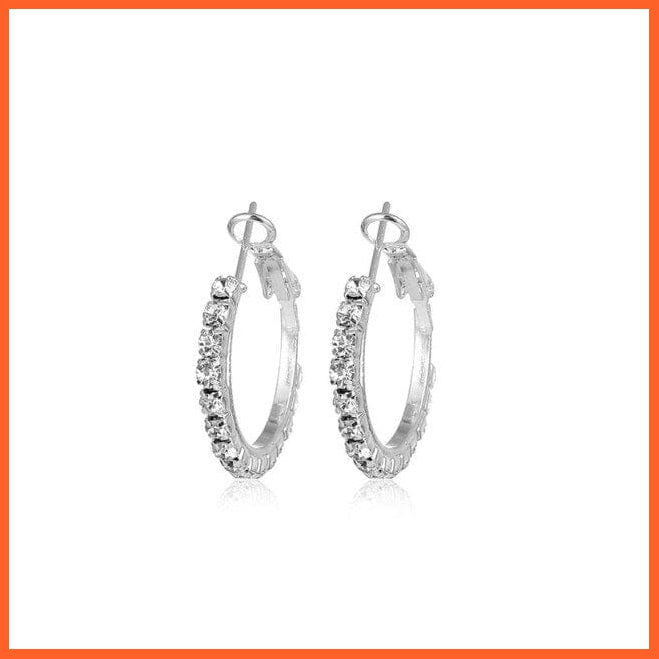 Super Crystal Big Circles Hoop Earrings For Women | Rhinestone Silver Color Circle Loop Earrings Simple Fashion Jewellery Gifts | whatagift.com.au.