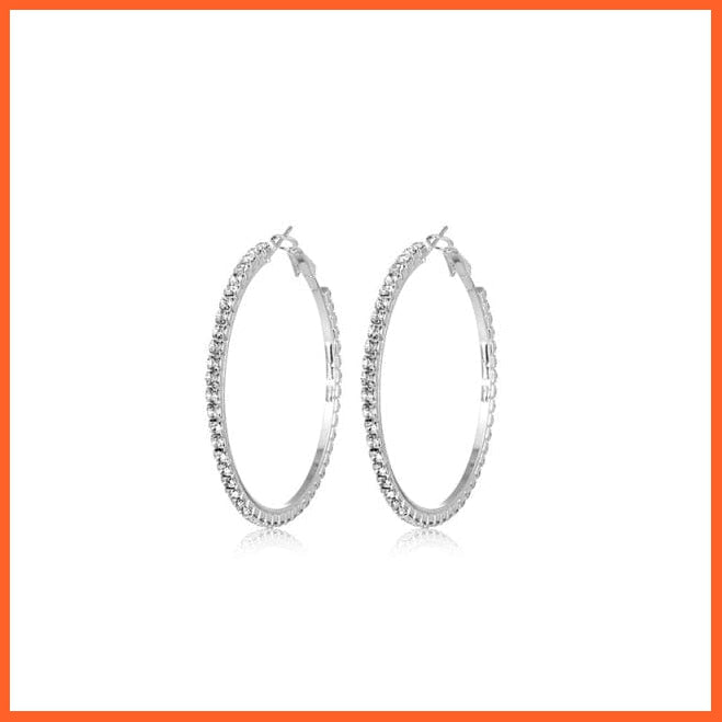 Super Crystal Big Circles Hoop Earrings For Women | Rhinestone Silver Color Circle Loop Earrings Simple Fashion Jewellery Gifts | whatagift.com.au.