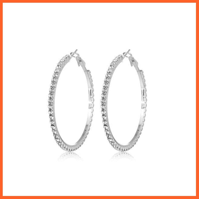Super Crystal Big Circles Hoop Earrings For Women | Rhinestone Silver Color Circle Loop Earrings Simple Fashion Jewellery Gifts | whatagift.com.au.