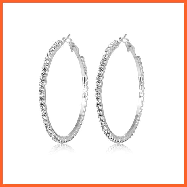 Super Crystal Big Circles Hoop Earrings For Women | Rhinestone Silver Color Circle Loop Earrings Simple Fashion Jewellery Gifts | whatagift.com.au.