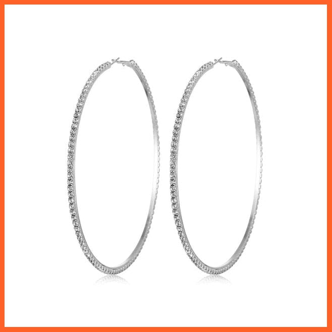 Super Crystal Big Circles Hoop Earrings For Women | Rhinestone Silver Color Circle Loop Earrings Simple Fashion Jewellery Gifts | whatagift.com.au.