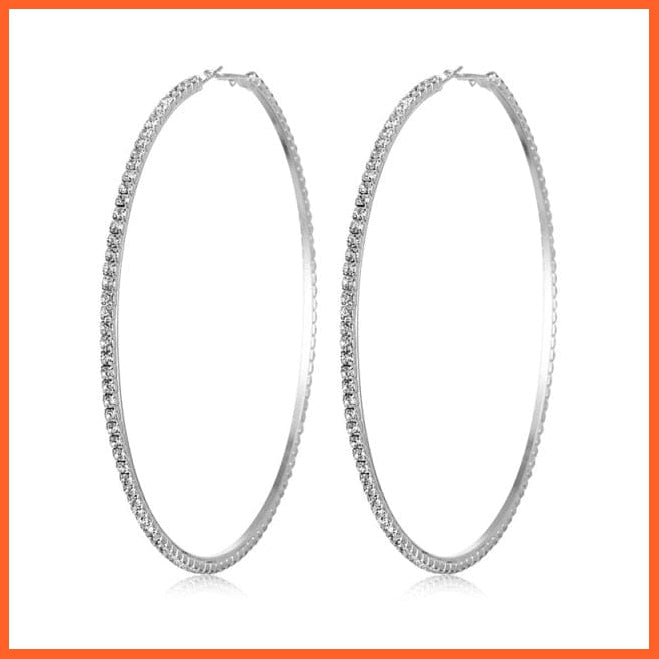 Super Crystal Big Circles Hoop Earrings For Women | Rhinestone Silver Color Circle Loop Earrings Simple Fashion Jewellery Gifts | whatagift.com.au.