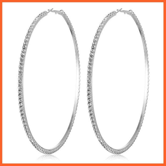 Super Crystal Big Circles Hoop Earrings For Women | Rhinestone Silver Color Circle Loop Earrings Simple Fashion Jewellery Gifts | whatagift.com.au.