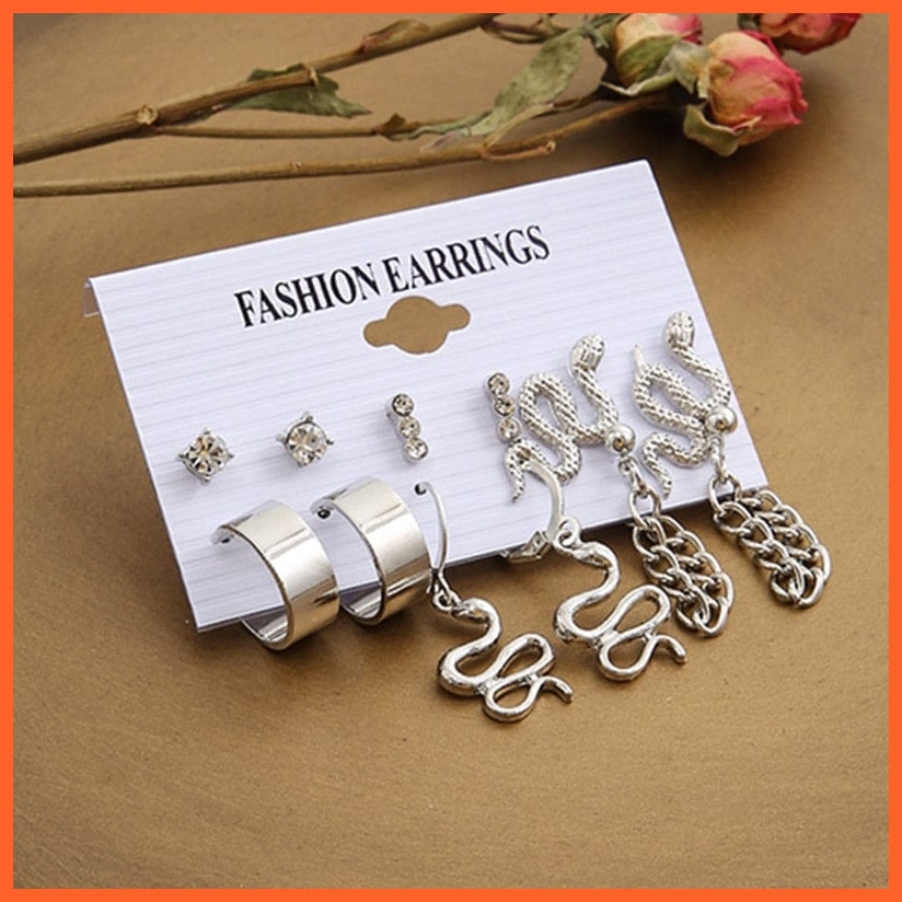 Punk Geometric Silver Color Snake Hoop Earrings For Women | Metal Butterfly Earings Set Jewelry Party Gifts | whatagift.com.au.
