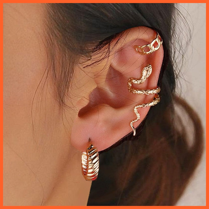 Punk Gold Animal Snake Clip Earrings Ear Clip Without Piercing For Women | Fake Piercing Ear Cuffs Trendy Jewellery Gifts | whatagift.com.au.