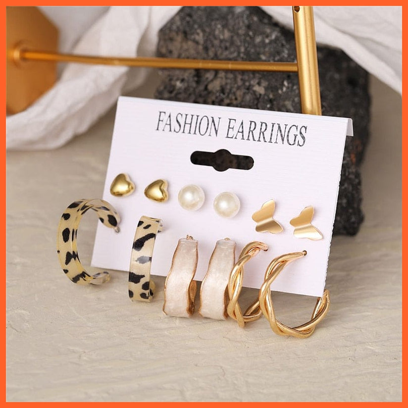 Punk Leopard Acrylic Resin Hoop Earrings Set For Women | Trendy Gold Butterfly Pearl Circle Earrings Gifts Jewellery | whatagift.com.au.