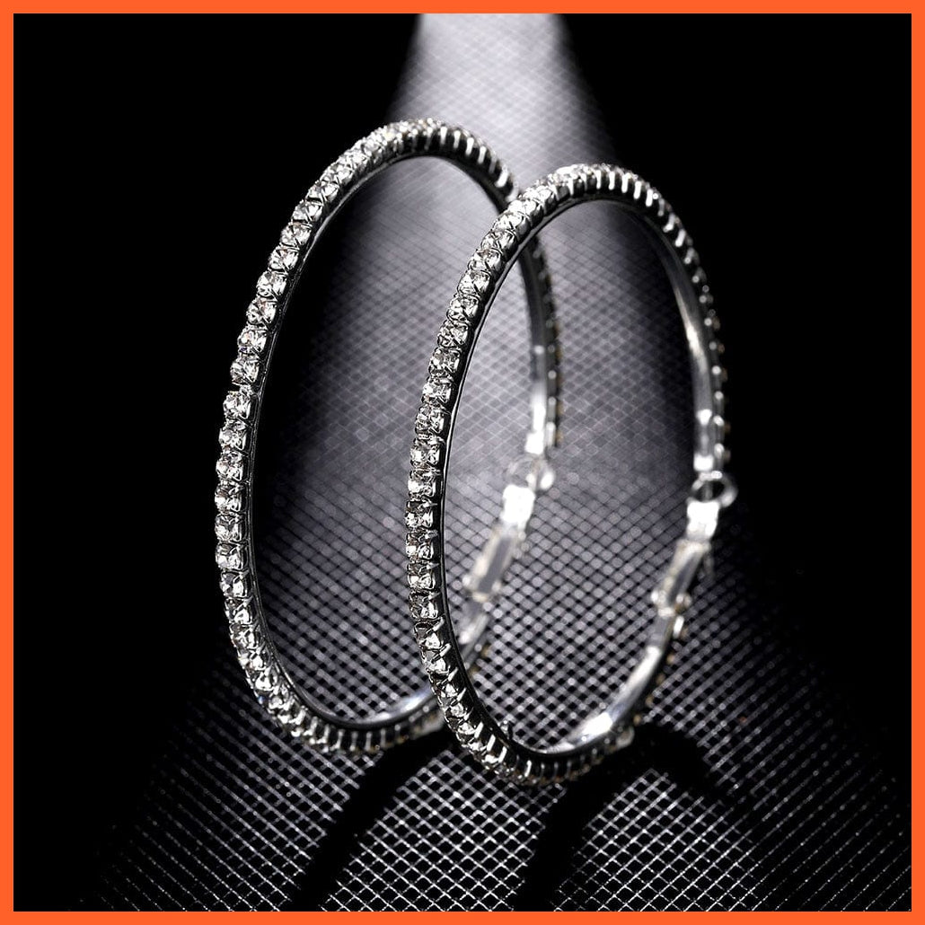 Super Crystal Big Circles Hoop Earrings For Women | Rhinestone Silver Color Circle Loop Earrings Simple Fashion Jewellery Gifts | whatagift.com.au.
