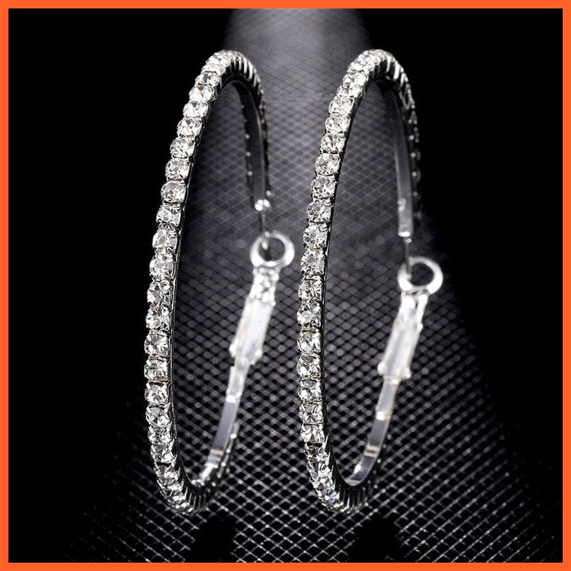 Super Crystal Big Circles Hoop Earrings For Women | Rhinestone Silver Color Circle Loop Earrings Simple Fashion Jewellery Gifts | whatagift.com.au.