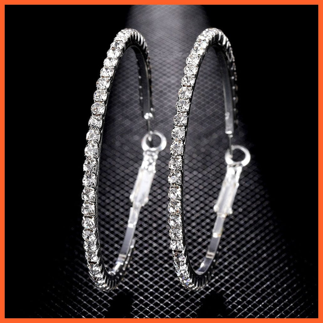 Super Crystal Big Circles Hoop Earrings For Women | Rhinestone Silver Color Circle Loop Earrings Simple Fashion Jewellery Gifts | whatagift.com.au.