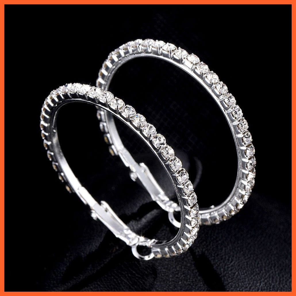 Super Crystal Big Circles Hoop Earrings For Women | Rhinestone Silver Color Circle Loop Earrings Simple Fashion Jewellery Gifts | whatagift.com.au.