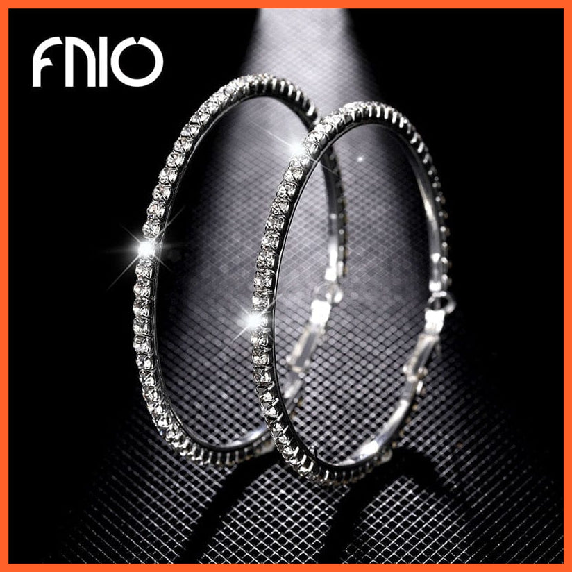 Super Crystal Big Circles Hoop Earrings For Women | Rhinestone Silver Color Circle Loop Earrings Simple Fashion Jewellery Gifts | whatagift.com.au.