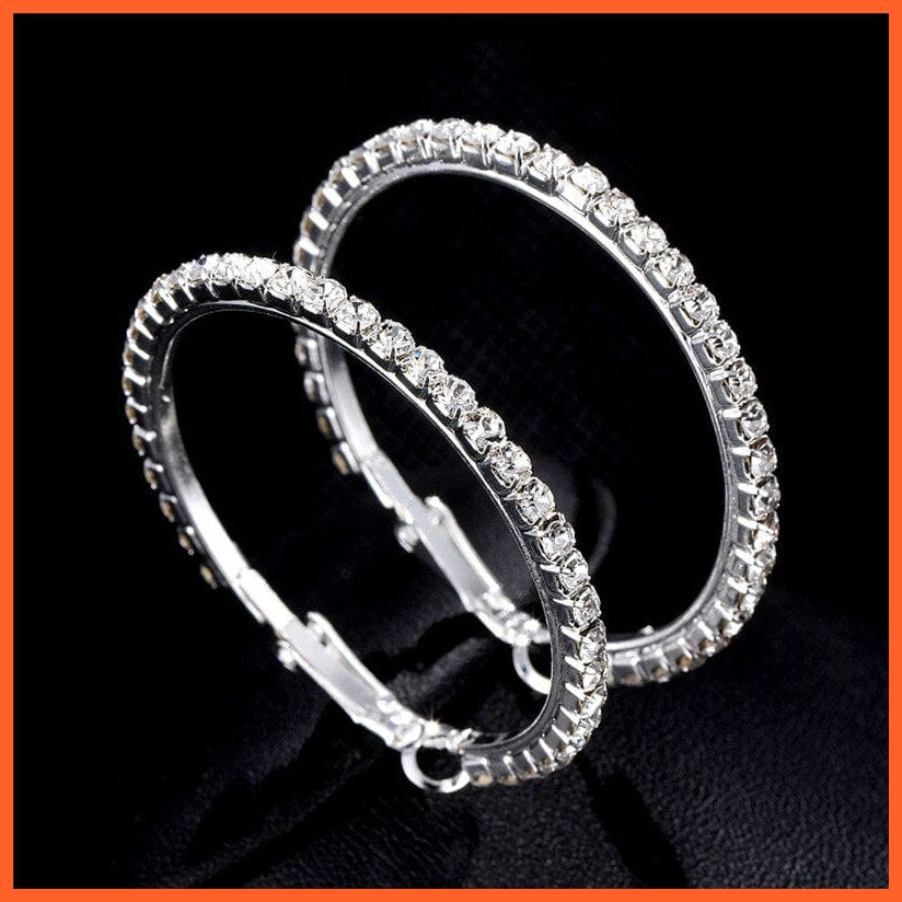 Super Crystal Big Circles Hoop Earrings For Women | Rhinestone Silver Color Circle Loop Earrings Simple Fashion Jewellery Gifts | whatagift.com.au.
