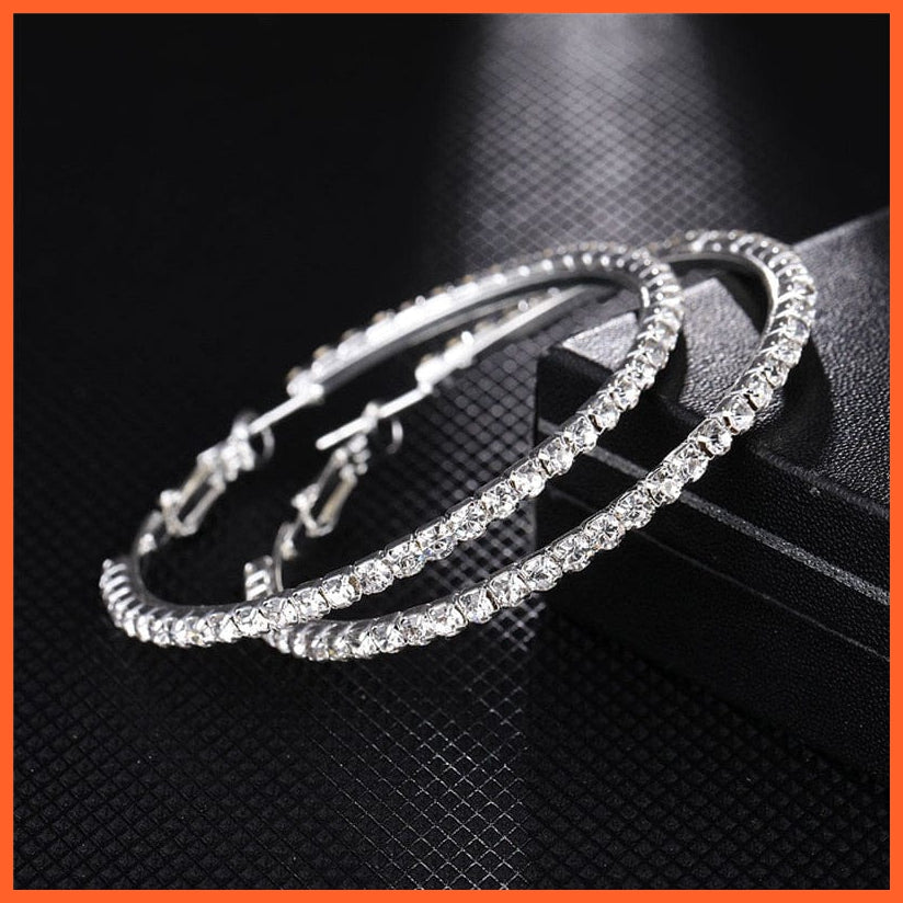 Super Crystal Big Circles Hoop Earrings For Women | Rhinestone Silver Color Circle Loop Earrings Simple Fashion Jewellery Gifts | whatagift.com.au.