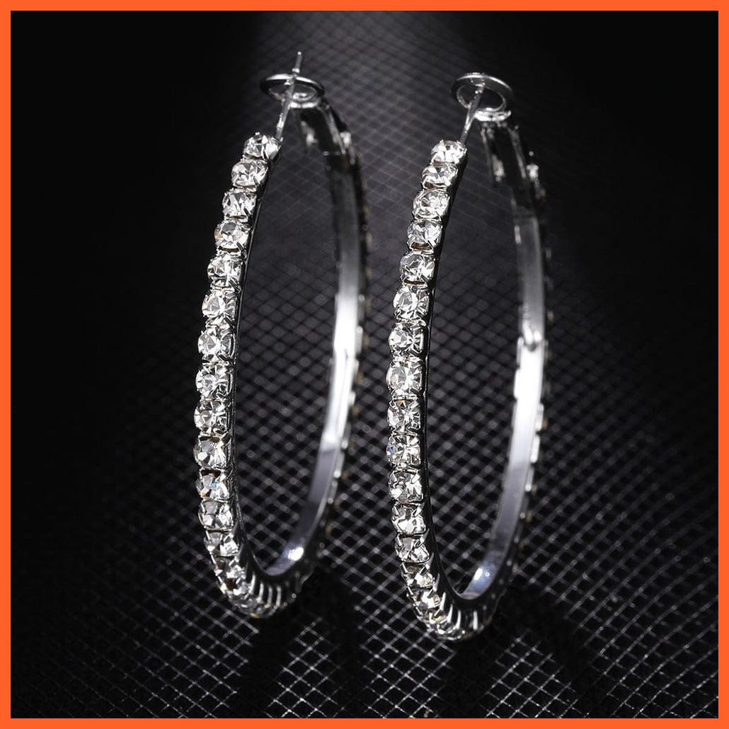 Super Crystal Big Circles Hoop Earrings For Women | Rhinestone Silver Color Circle Loop Earrings Simple Fashion Jewellery Gifts | whatagift.com.au.