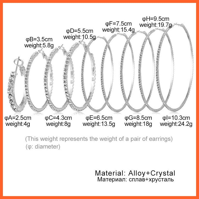 Super Crystal Big Circles Hoop Earrings For Women | Rhinestone Silver Color Circle Loop Earrings Simple Fashion Jewellery Gifts | whatagift.com.au.