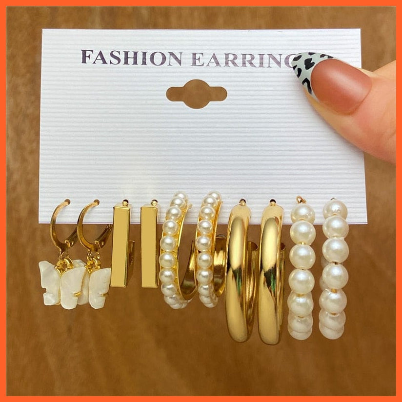 Trendy Big Pearl Drop Earrings Set For Women | Fashion Gold Geometric Circle Chain  Set Of Earrings Jewellery Gifts | whatagift.com.au.