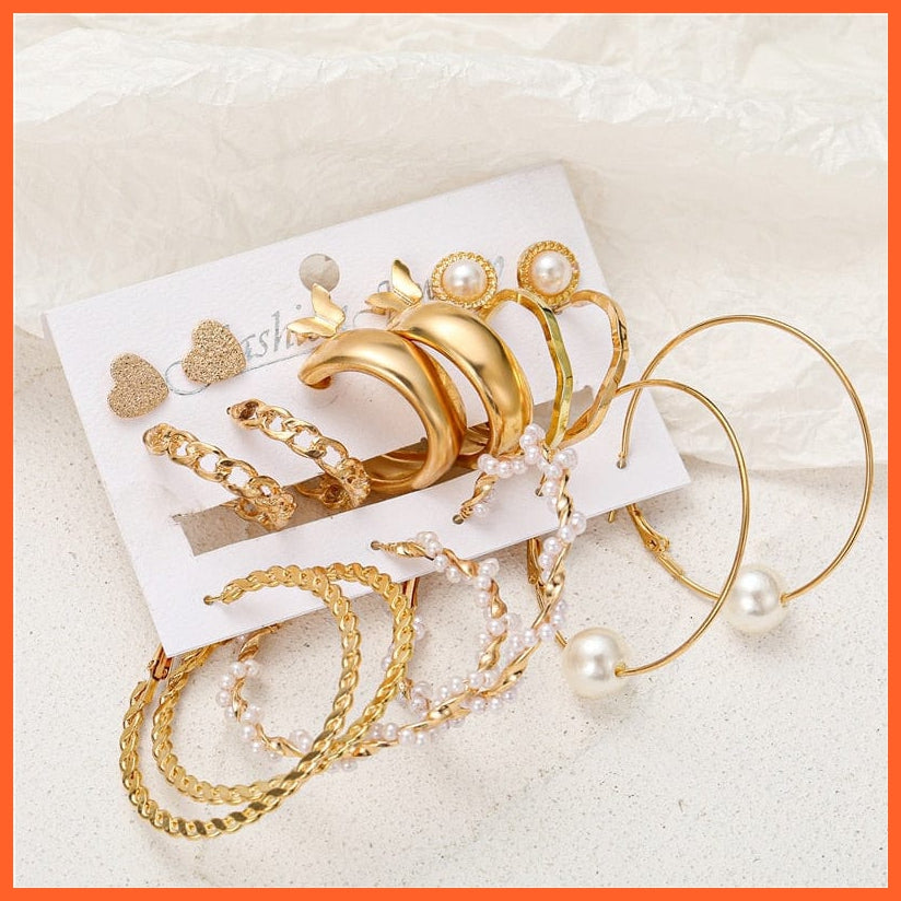 Trendy Big Pearl Drop Earrings Set For Women | Fashion Gold Geometric Circle Chain  Set Of Earrings Jewellery Gifts | whatagift.com.au.