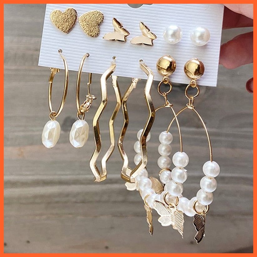 Trendy Big Pearl Drop Earrings Set For Women | Fashion Gold Geometric Circle Chain  Set Of Earrings Jewellery Gifts | whatagift.com.au.