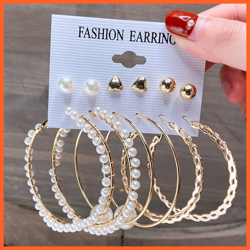 Trendy Big Pearl Drop Earrings Set For Women | Fashion Gold Geometric Circle Chain  Set Of Earrings Jewellery Gifts | whatagift.com.au.