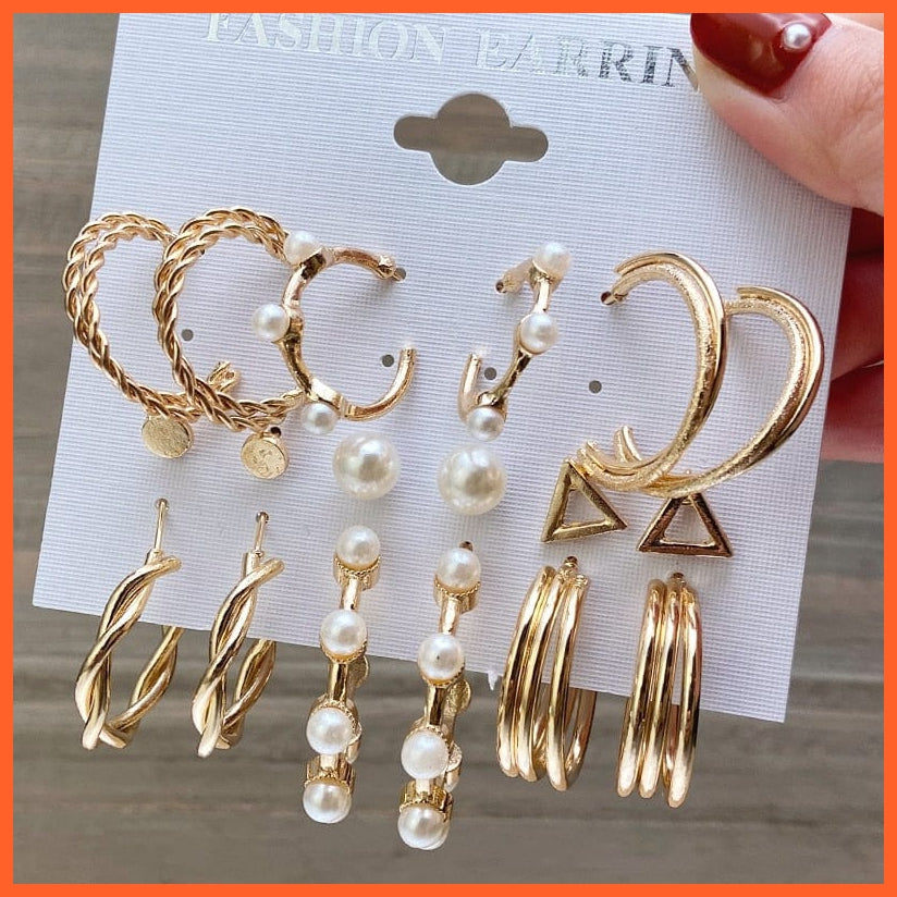 Trendy Big Pearl Drop Earrings Set For Women | Fashion Gold Geometric Circle Chain  Set Of Earrings Jewellery Gifts | whatagift.com.au.