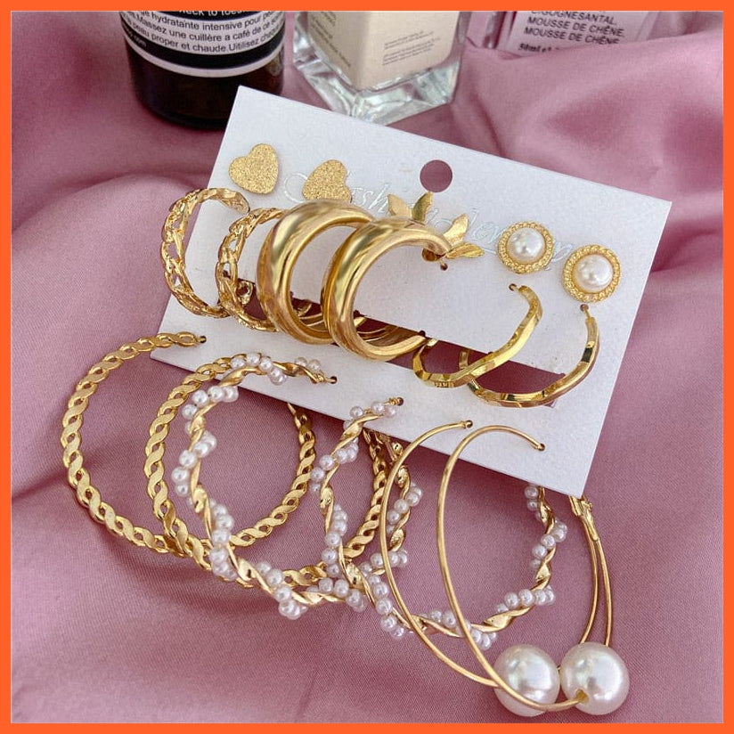 Trendy Big Pearl Drop Earrings Set For Women | Fashion Gold Geometric Circle Chain  Set Of Earrings Jewellery Gifts | whatagift.com.au.