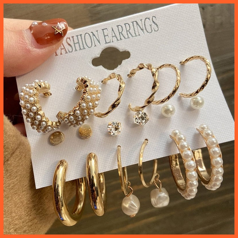 Trendy Big Pearl Drop Earrings Set For Women | Fashion Gold Geometric Circle Chain  Set Of Earrings Jewellery Gifts | whatagift.com.au.