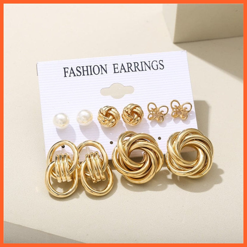 Trendy Exquisite Pearl Metal Earrings Set For Women | Geometric Circle Dangle Drop Earrings Acrylic Set Of Earrings Jewellery Gifts | whatagift.com.au.