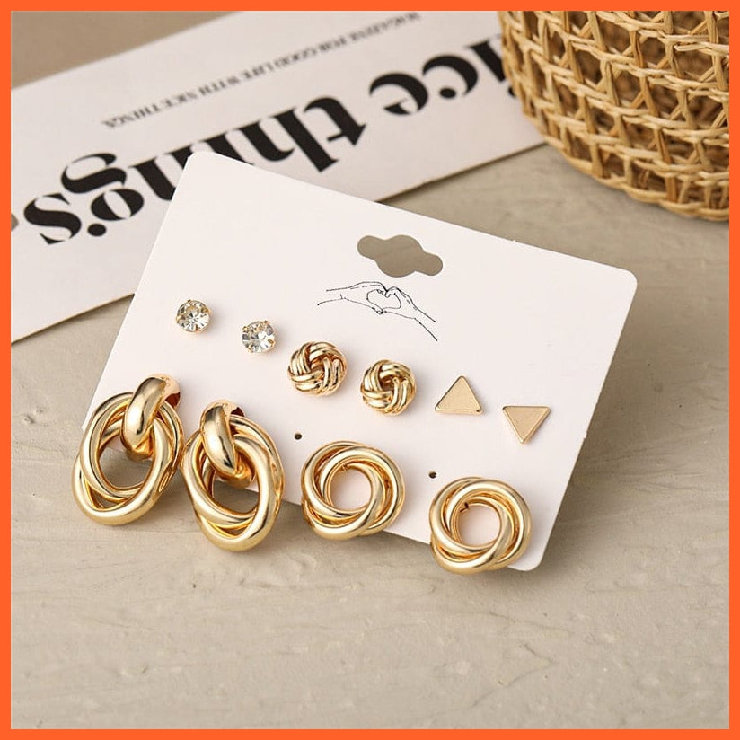 Trendy Exquisite Pearl Metal Earrings Set For Women | Geometric Circle Dangle Drop Earrings Acrylic Set Of Earrings Jewellery Gifts | whatagift.com.au.