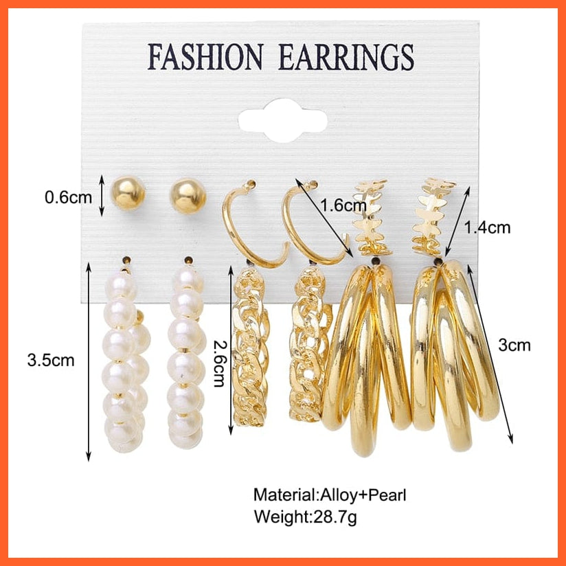 Trendy Exquisite Pearl Metal Earrings Set For Women | Geometric Circle Dangle Drop Earrings Acrylic Set Of Earrings Jewellery Gifts | whatagift.com.au.