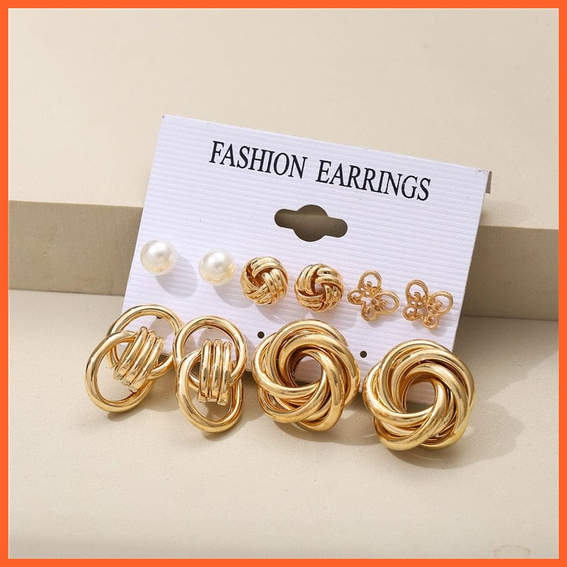 Trendy Exquisite Pearl Metal Earrings Set For Women | Geometric Circle Dangle Drop Earrings Acrylic Set Of Earrings Jewellery Gifts | whatagift.com.au.