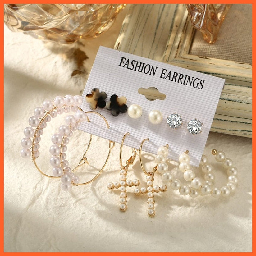 Trendy Exquisite Pearl Metal Earrings Set For Women | Geometric Circle Dangle Drop Earrings Acrylic Set Of Earrings Jewellery Gifts | whatagift.com.au.